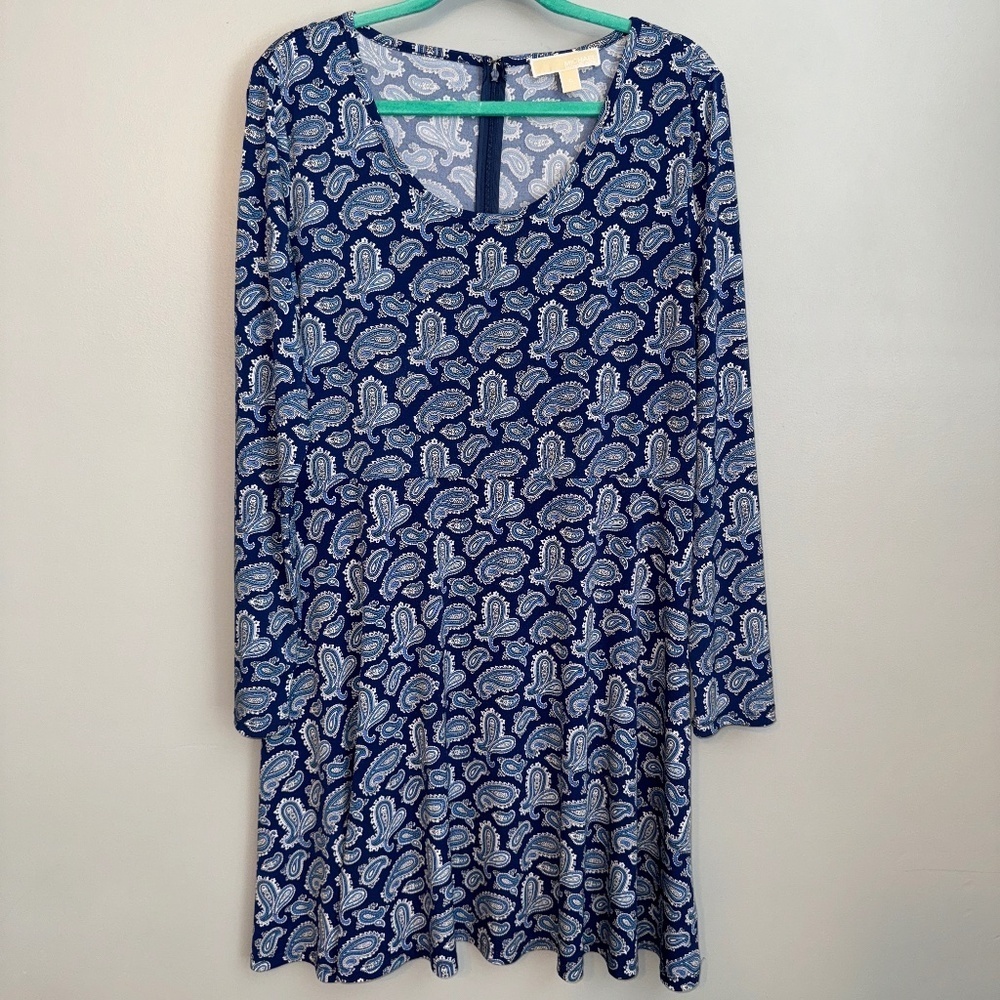 EUC Michael Michael Kors Blue Paisley Swing Dress Size XL